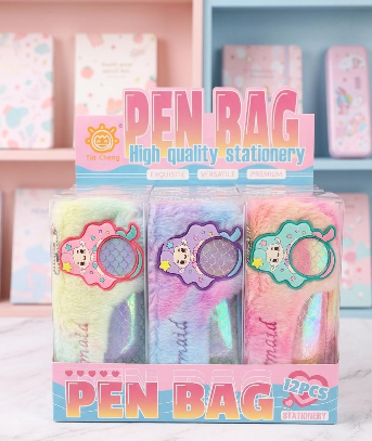 Plush Fur Pencil Case Aesthetic Rainbow Holographic