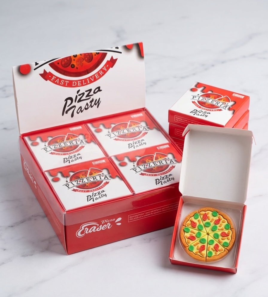 Cute Pizza Slice Eraser Set With Mini Box