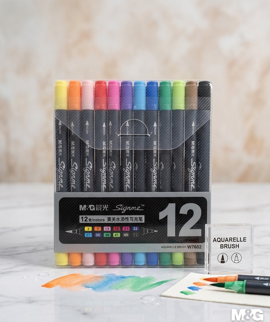 M&G 12 Colors Dual Tip Brush Markers Set