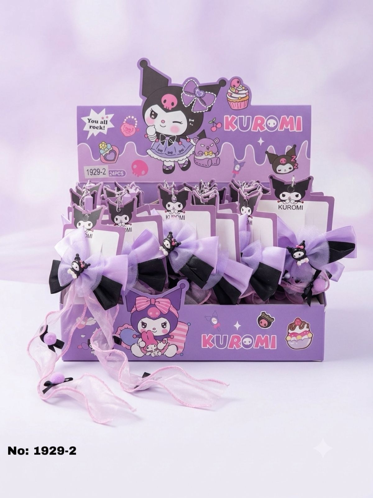 Kuromi Gel Pen with Large Ribbon Bow & Hair Streamer